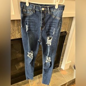 Womens hi waisted dark washed ripped skinny jeans